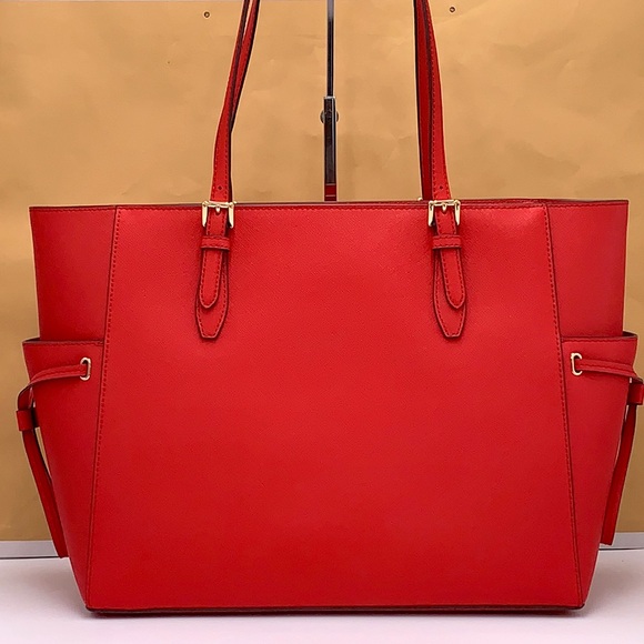 MICHAEL KORS GILLY LARGE DRAWSTRING TRAVEL TOTE BRIGHT RED COLOR - Picture 8 of 15